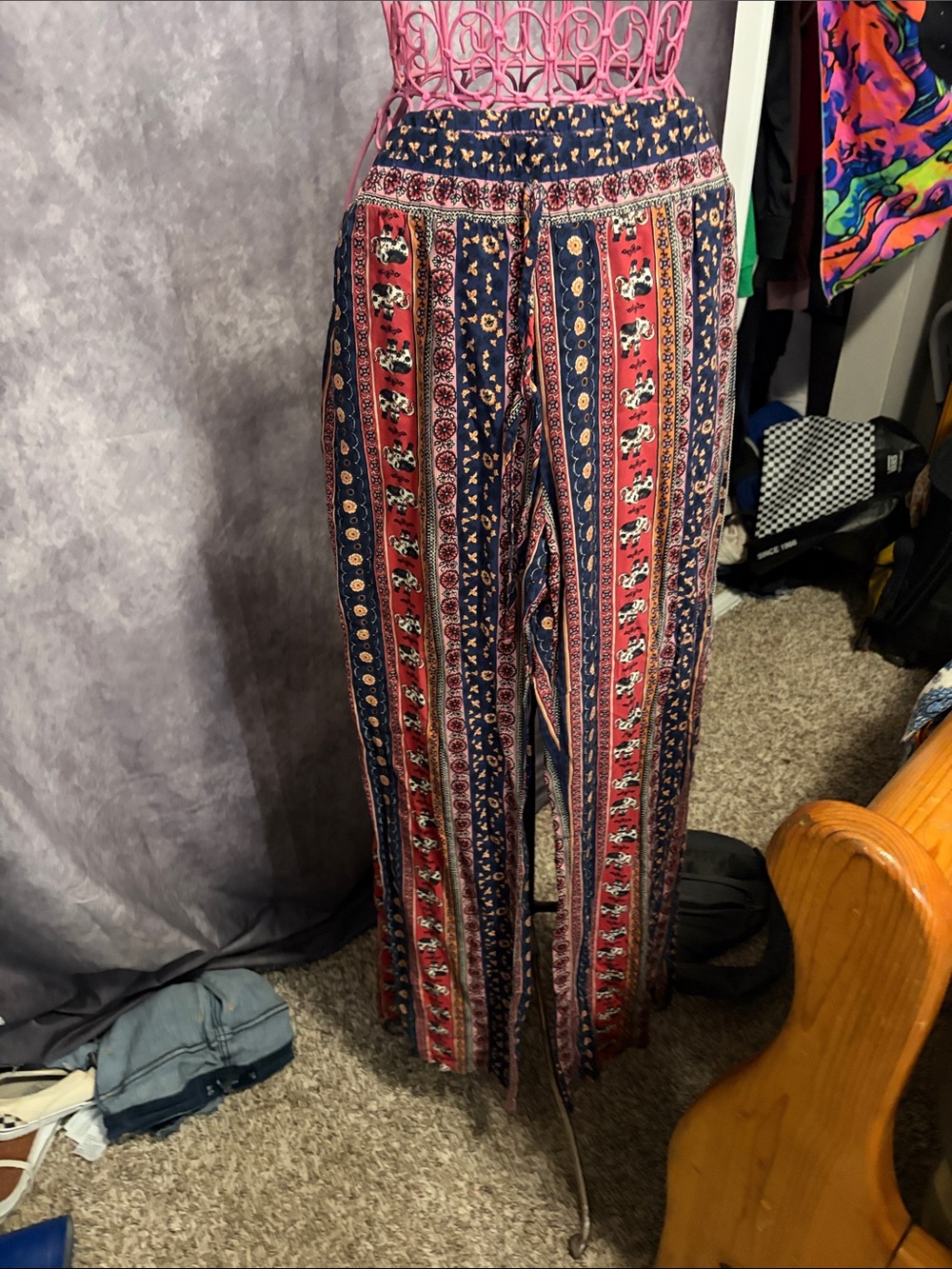 BeBop Striped Bohemian Wide-Leg Pants - Navy & Red